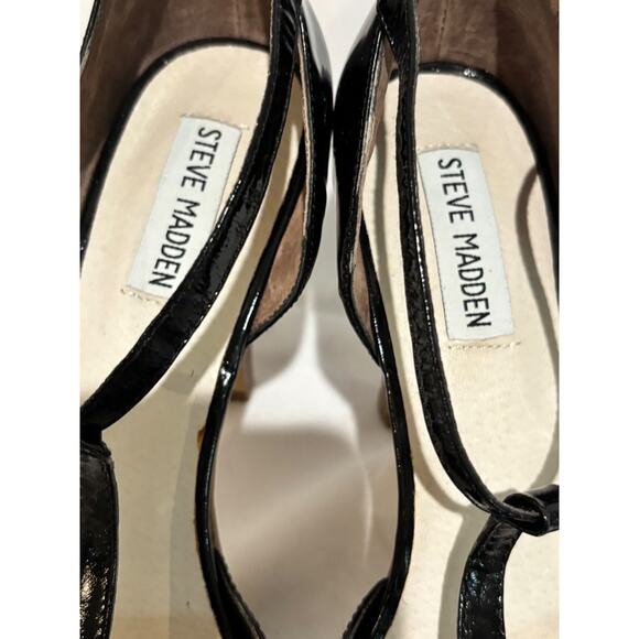 Steve Madden Womens Black Patent Leather t-strap heels Sz 10M Work Chic capsule - Picture 5 of 11